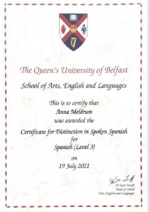 About Queen's University award for spoken distinction in Spanish